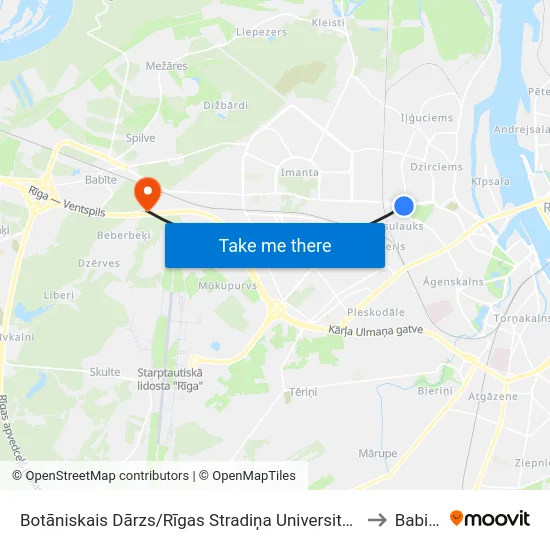 Botāniskais Dārzs/Rīgas Stradiņa Universitāte to Babite map