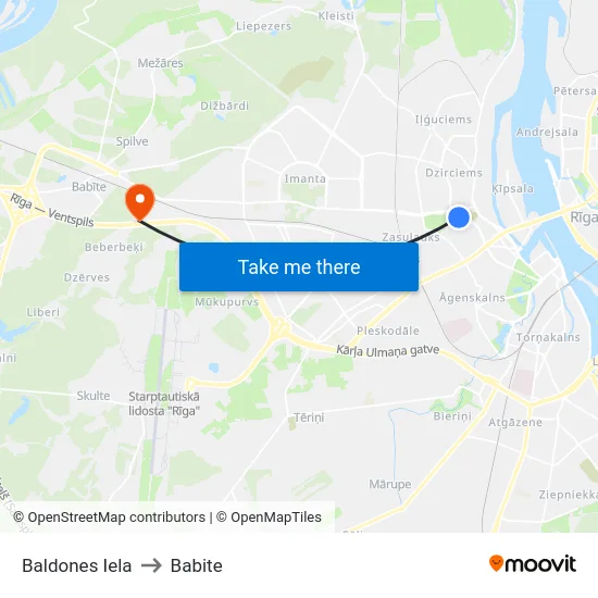 Baldones Iela to Babite map