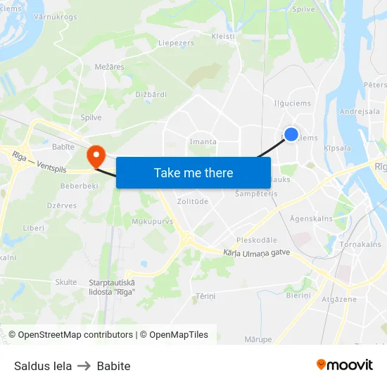 Saldus Iela to Babite map