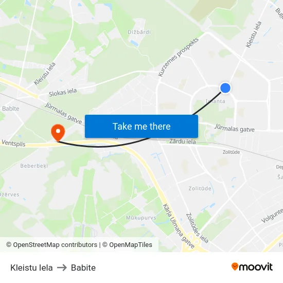 Kleistu Iela to Babite map