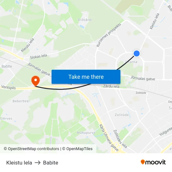 Kleistu Iela to Babite map