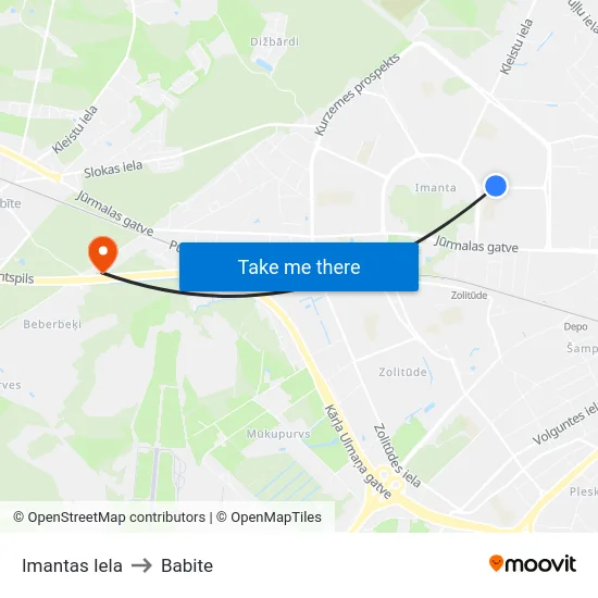 Imantas Iela to Babite map