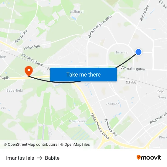 Imantas Iela to Babite map