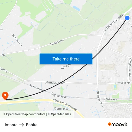 Imanta to Babite map