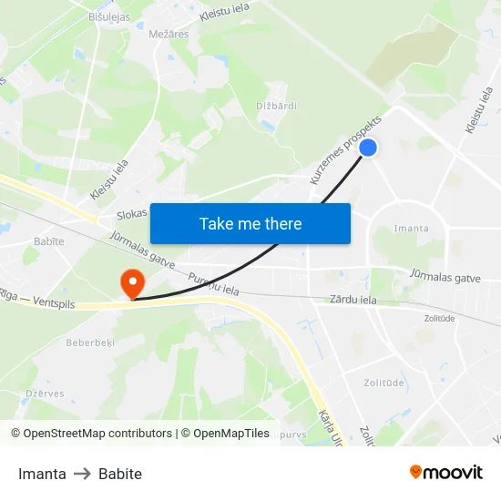 Imanta to Babite map