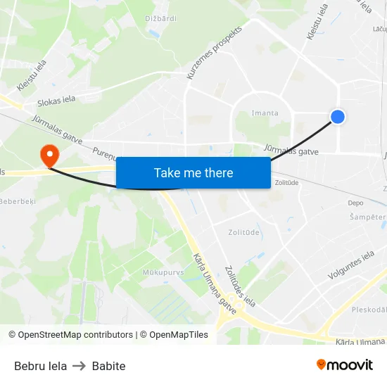 Bebru Iela to Babite map
