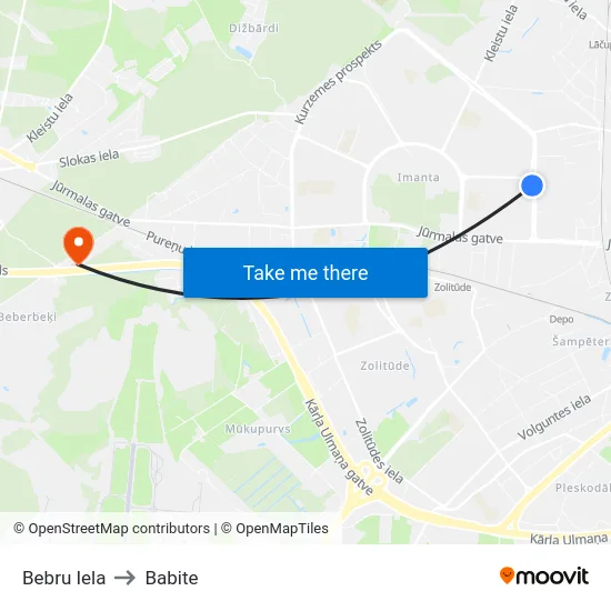 Bebru Iela to Babite map