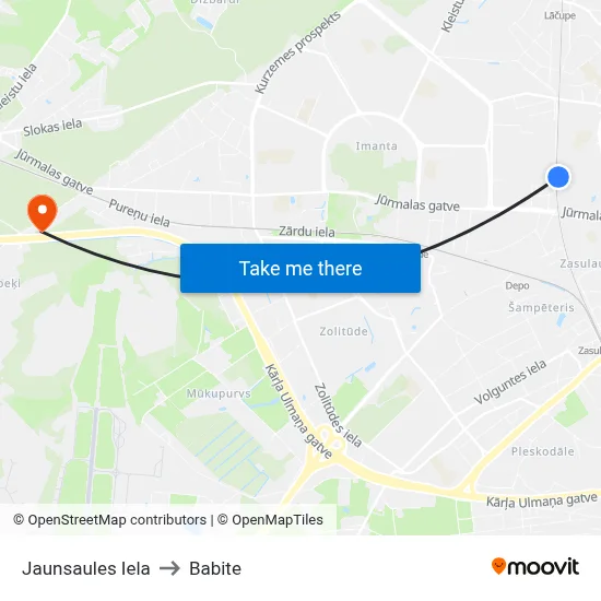 Jaunsaules Iela to Babite map