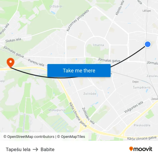 Tapešu Iela to Babite map