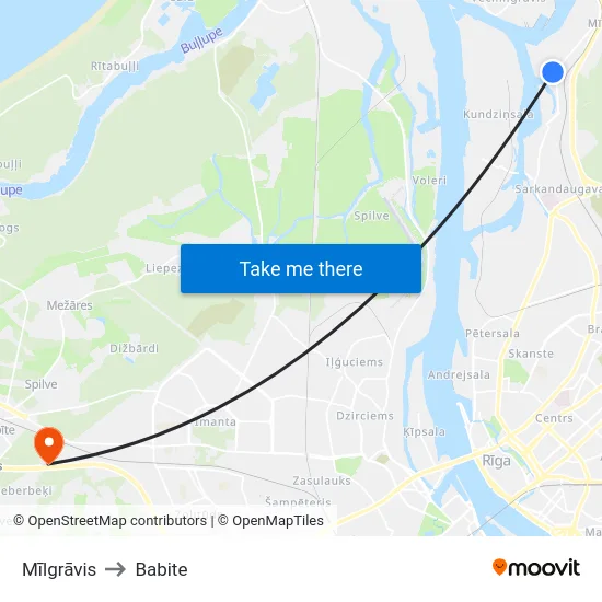 Mīlgrāvis to Babite map