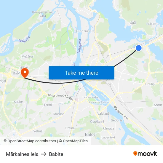 Mārkalnes Iela to Babite map