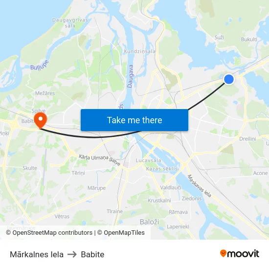 Mārkalnes Iela to Babite map