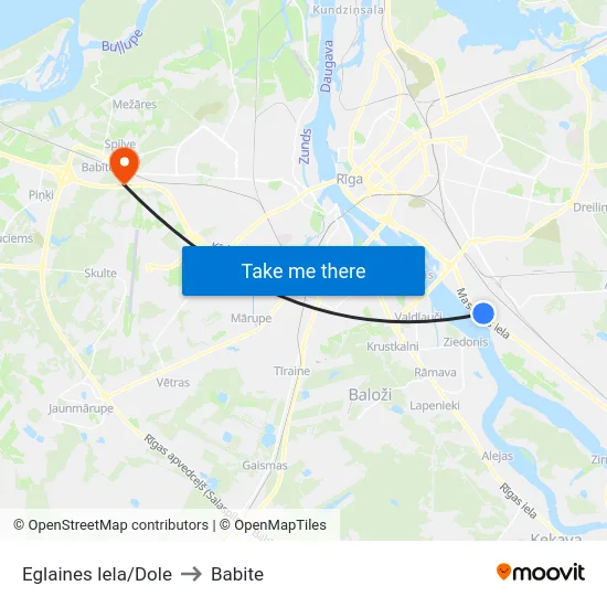 Eglaines Iela/Dole to Babite map