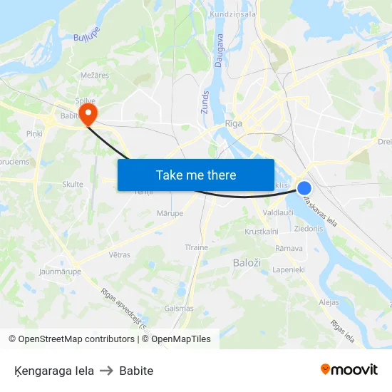Ķengaraga Iela to Babite map