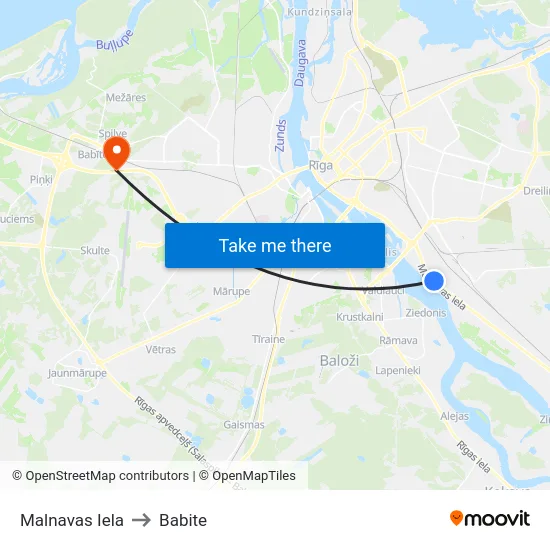 Malnavas Iela to Babite map