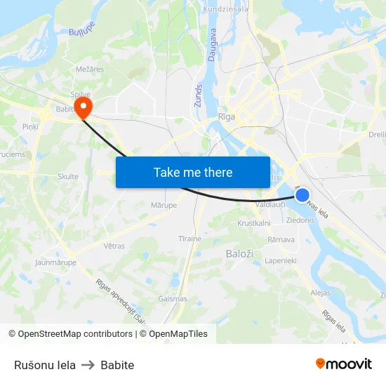 Rušonu Iela to Babite map