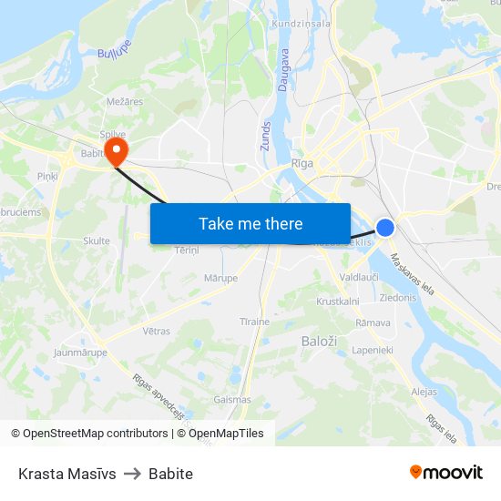 Krasta Masīvs to Babite map