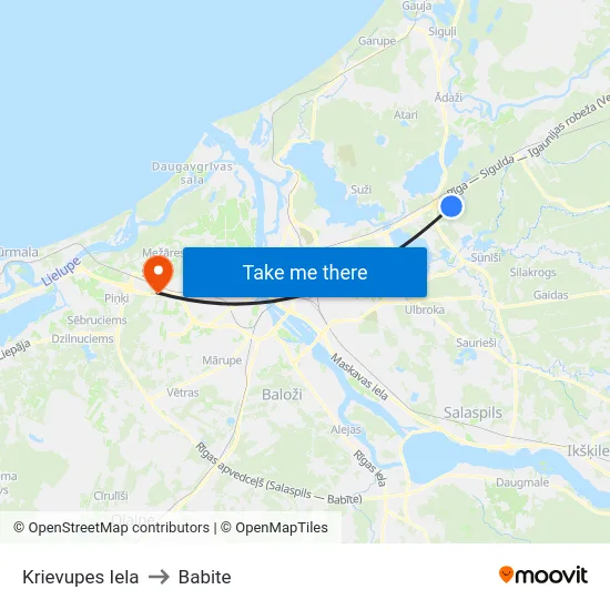 Krievupes Iela to Babite map