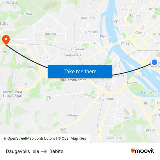 Daugavpils Iela to Babite map