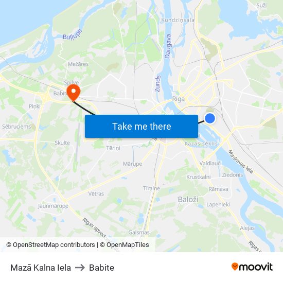 Mazā Kalna Iela to Babite map