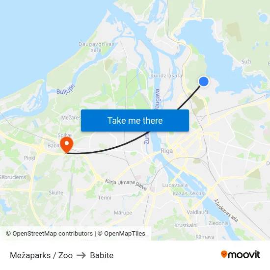 Mežaparks / Zoo to Babite map