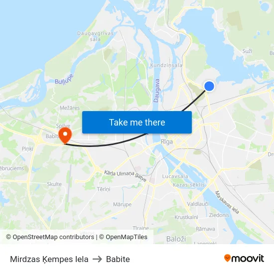Mirdzas Ķempes Iela to Babite map
