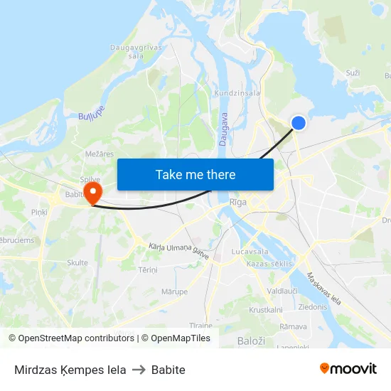 Mirdzas Ķempes Iela to Babite map