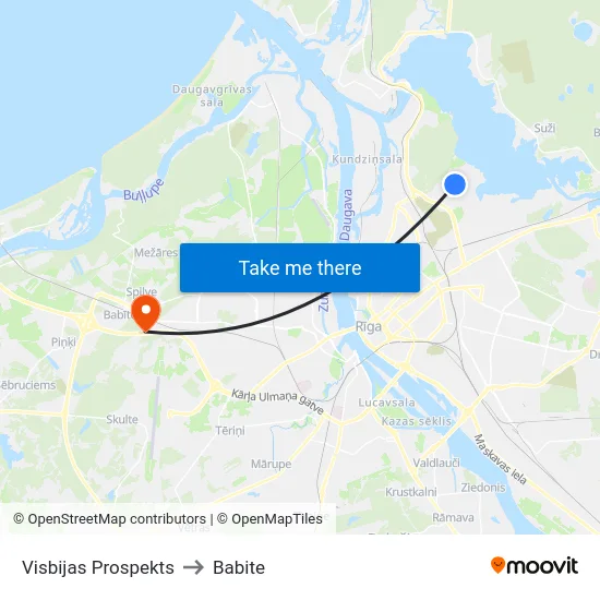 Visbijas Prospekts to Babite map