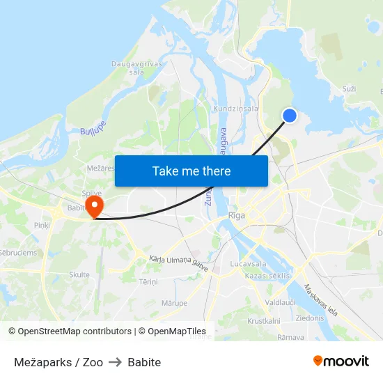 Mežaparks / Zoo to Babite map