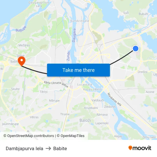 Dambjapurva Iela to Babite map