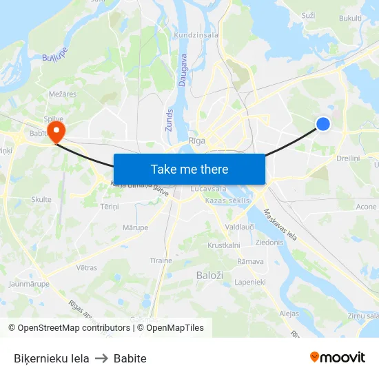 Biķernieku Iela to Babite map
