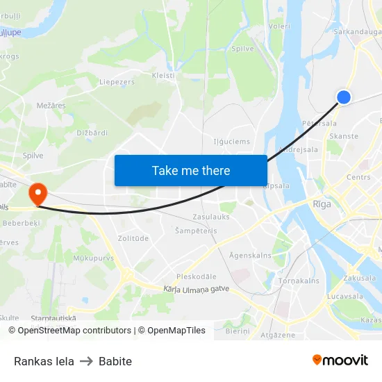 Rankas Iela to Babite map