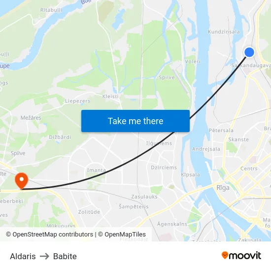 Aldaris to Babite map