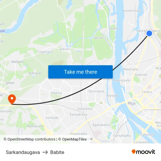 Sarkandaugava to Babite map