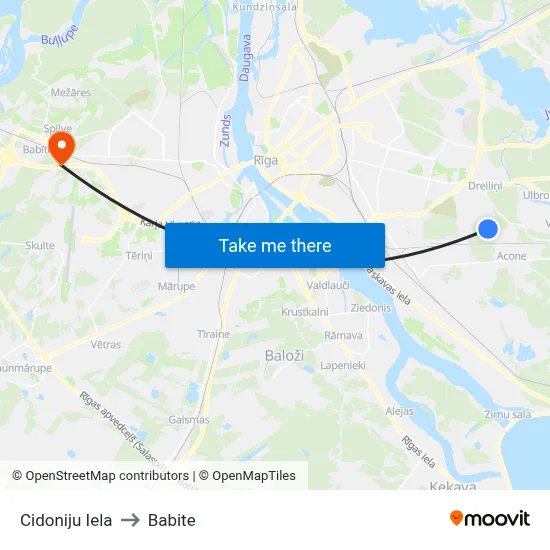 Cidoniju Iela to Babite map