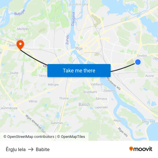 Ērgļu Iela to Babite map