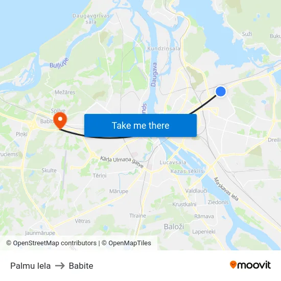 Palmu Iela to Babite map