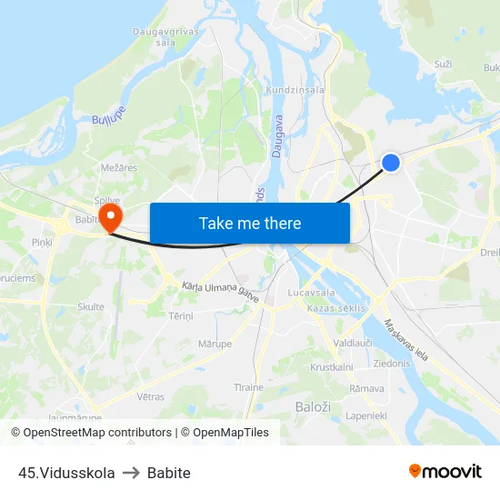 45.Vidusskola to Babite map