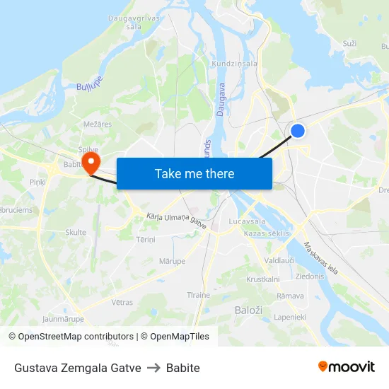 Gustava Zemgala Gatve to Babite map