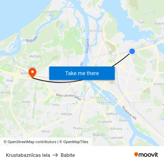Krustabaznīcas Iela to Babite map