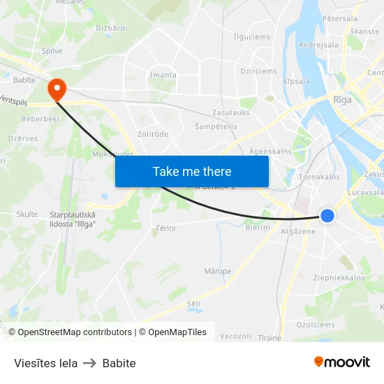 Viesītes Iela to Babite map