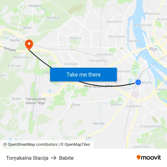 Torņakalna Stacija to Babite map