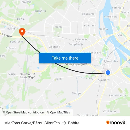 Vienības Gatve/Bērnu Slimnīca to Babite map