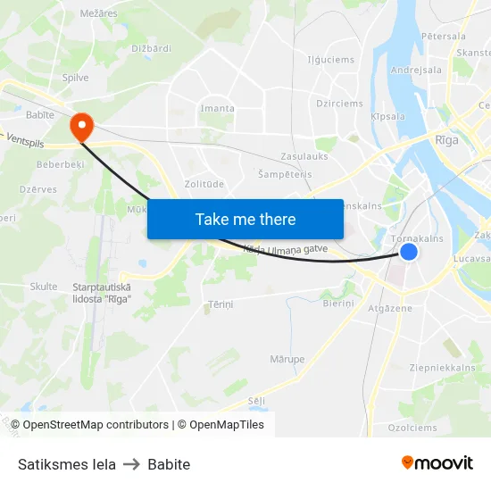Satiksmes Iela to Babite map