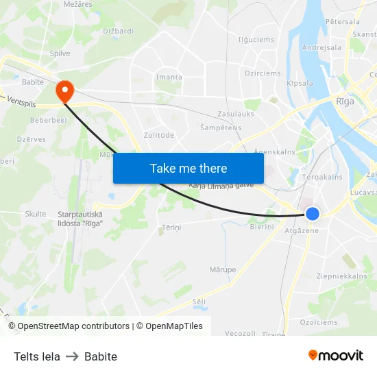 Telts Iela to Babite map