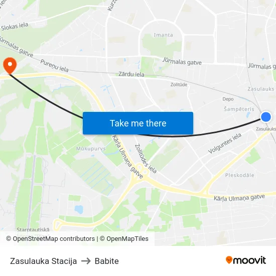 Zasulauka Stacija to Babite map