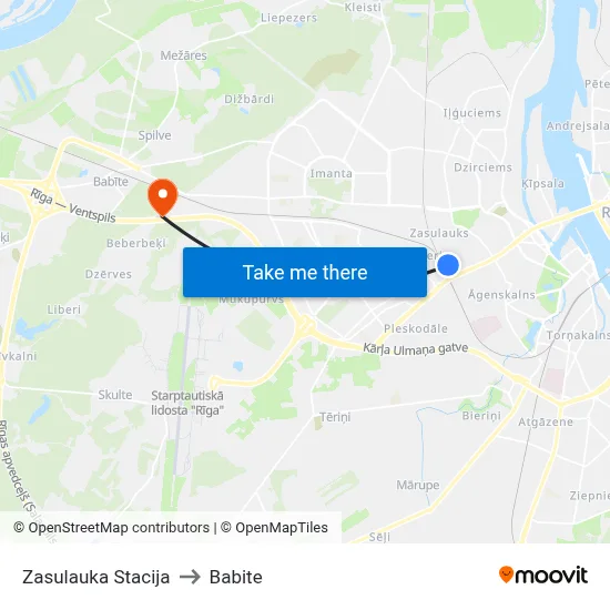 Zasulauka Stacija to Babite map