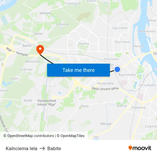 Kalnciema Iela to Babite map