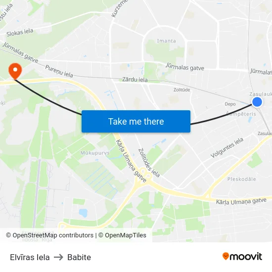 Elvīras Iela to Babite map