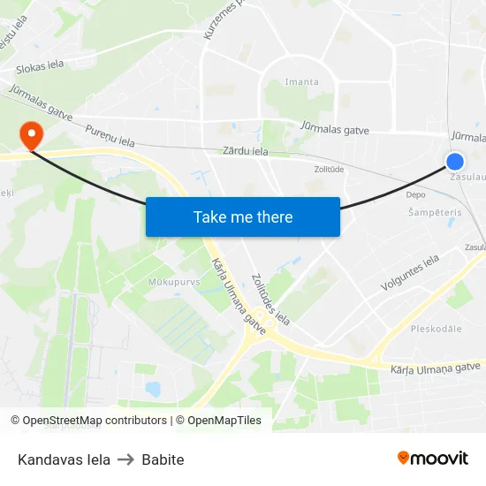 Kandavas Iela to Babite map